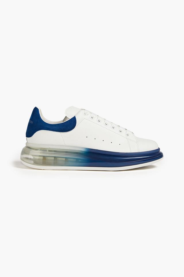 Perforated suede-trimmed leather sneakers