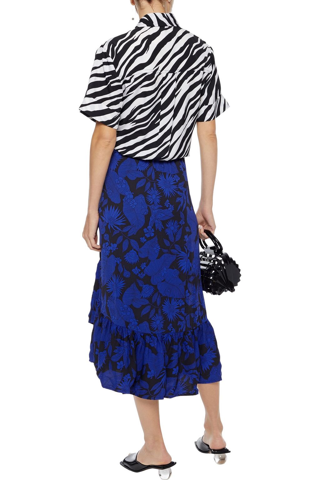 BAUM UND PFERDGARTEN Silva asymmetric ruffled floral-print crepe midi skirt