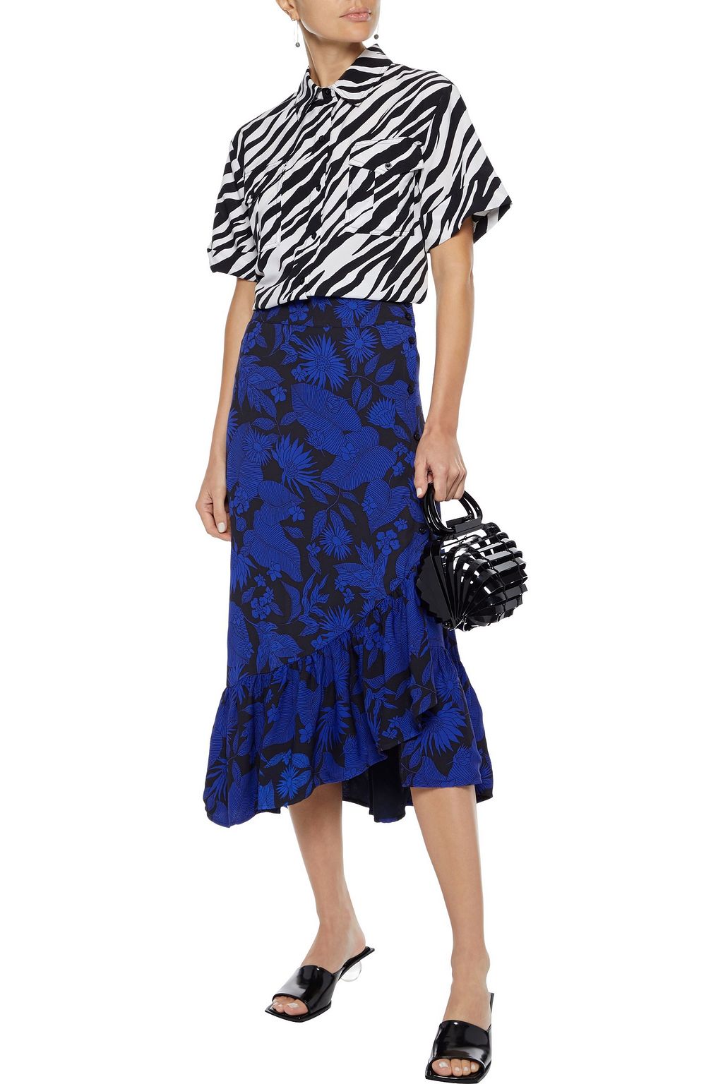BAUM UND PFERDGARTEN Silva asymmetric ruffled floral-print crepe midi skirt