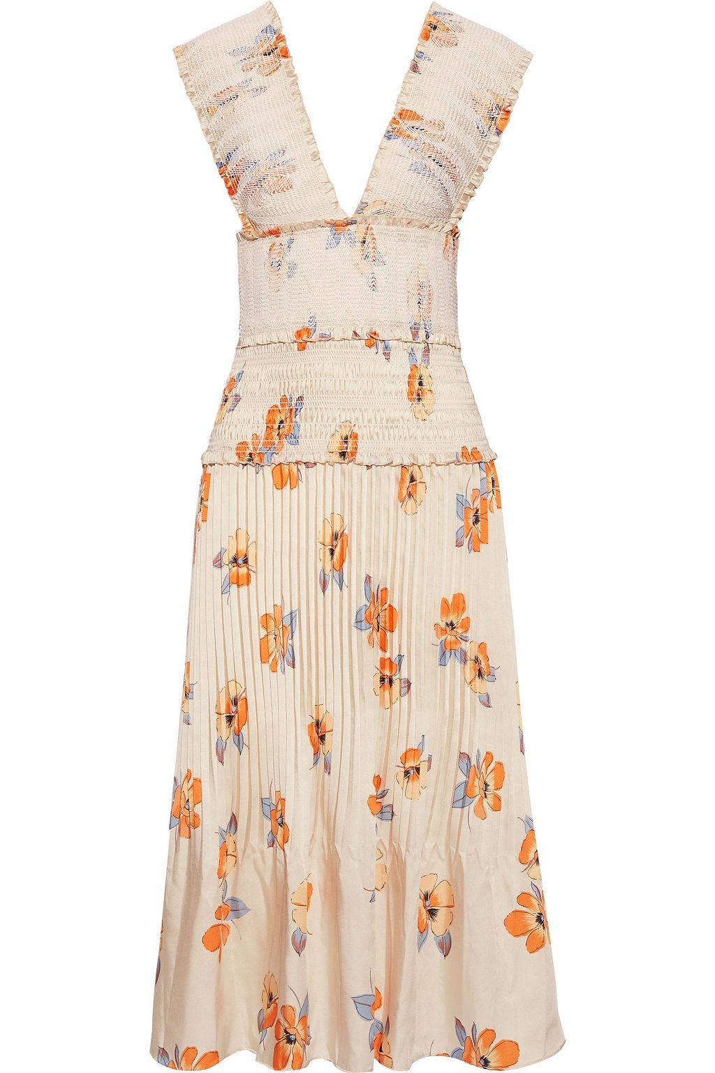 pleated floral midi dress