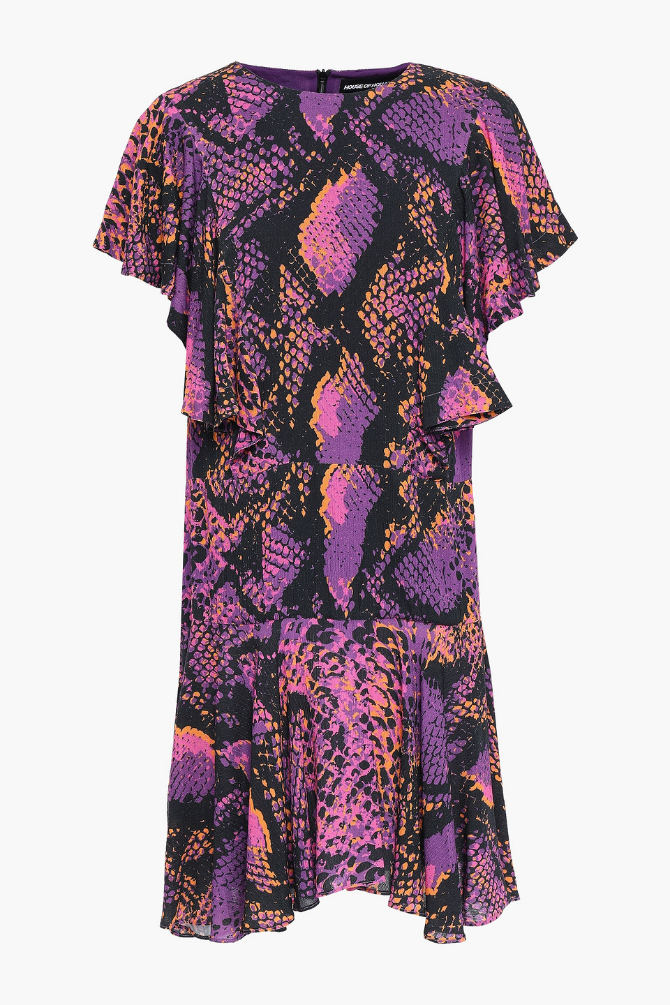 House Of Holland Woman Ruffled Snake-print Gauze Mini Dress Violet Size 8