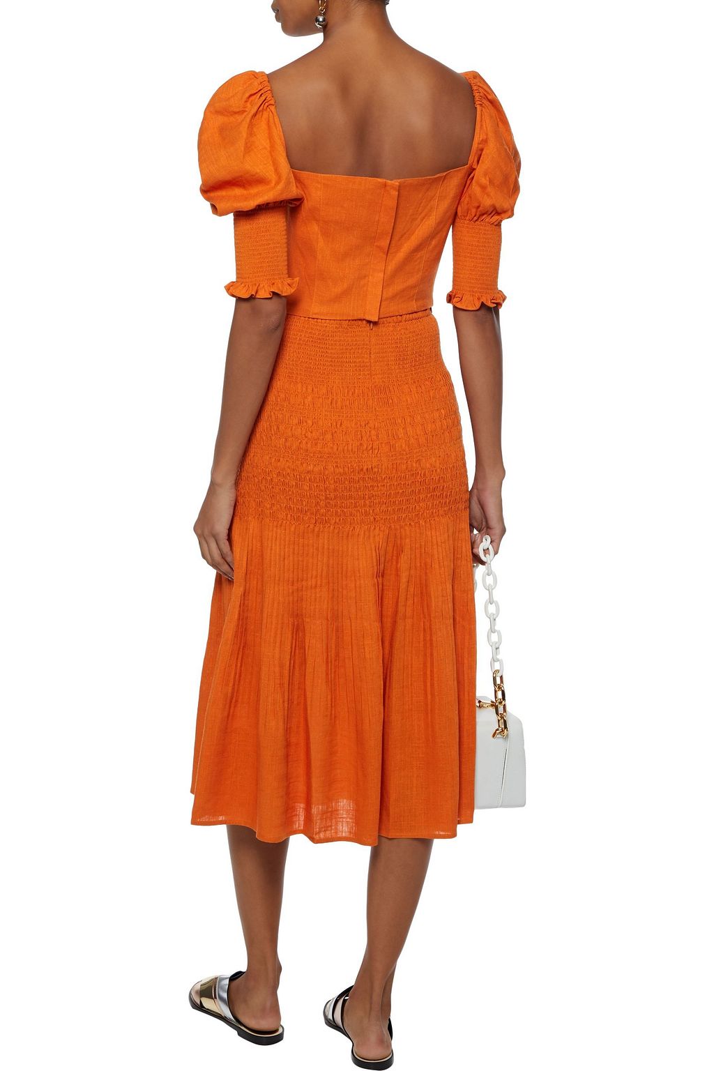 NICHOLAS Cropped shirred gauze top