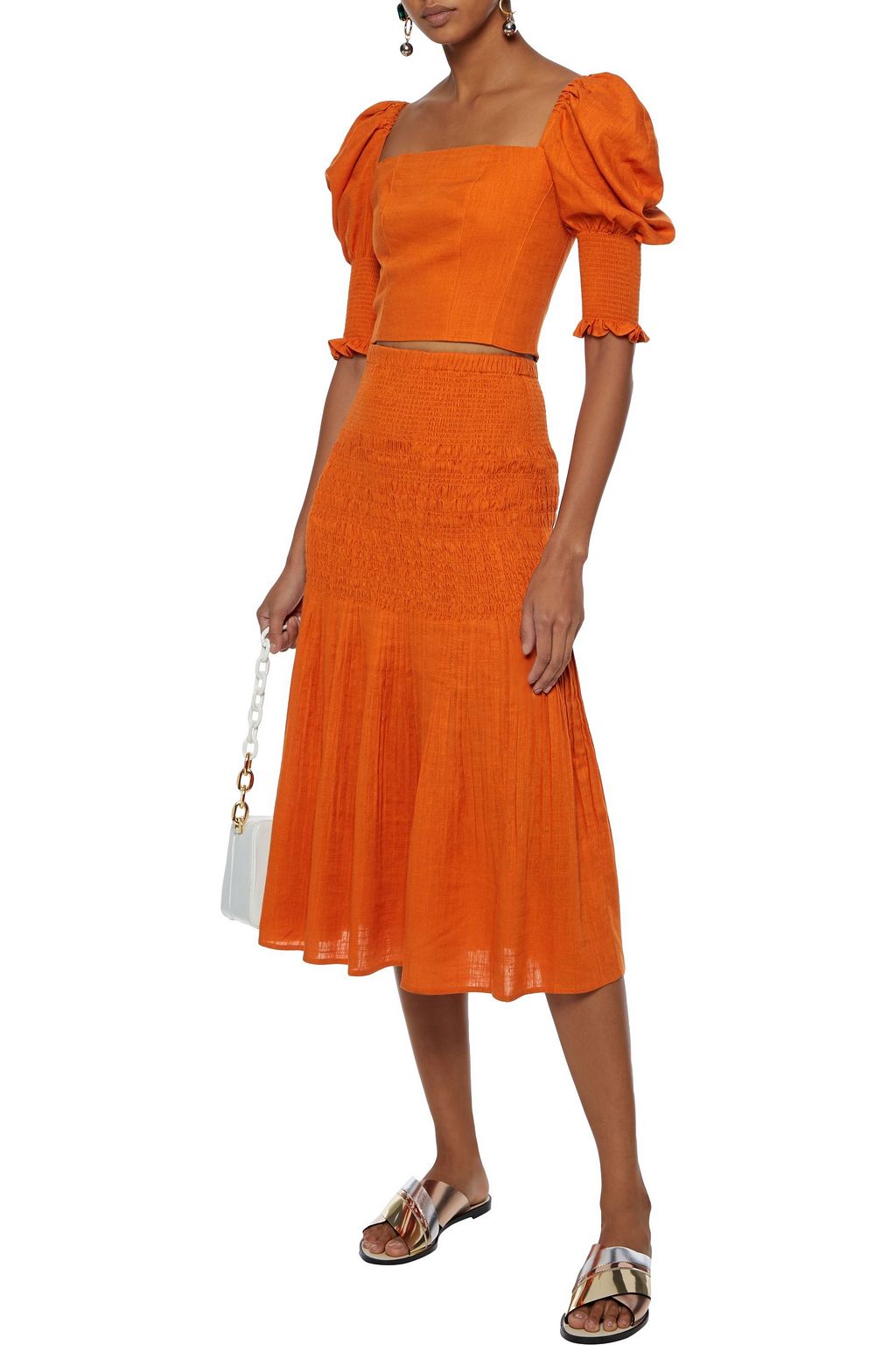 NICHOLAS Cropped shirred gauze top