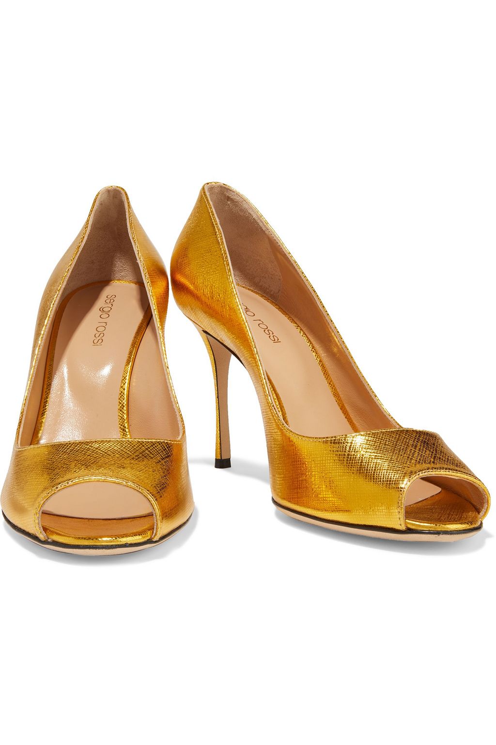 SERGIO ROSSI Metallic textured-leather pumps