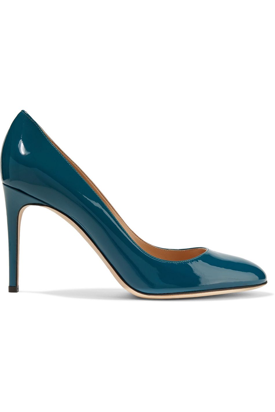 teal patent leather pumps