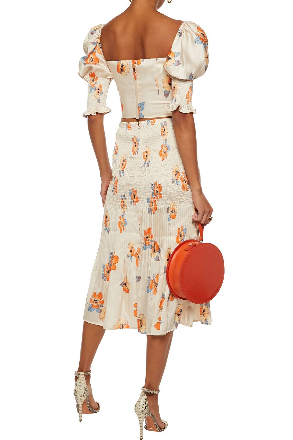 NICHOLAS Shirred floral-print satin-twill midi skirt