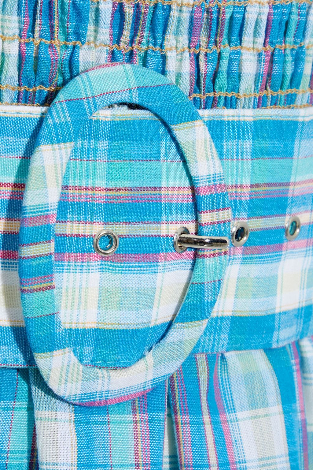 NICHOLAS Belted shirred checked crinkled-cotton midi dress