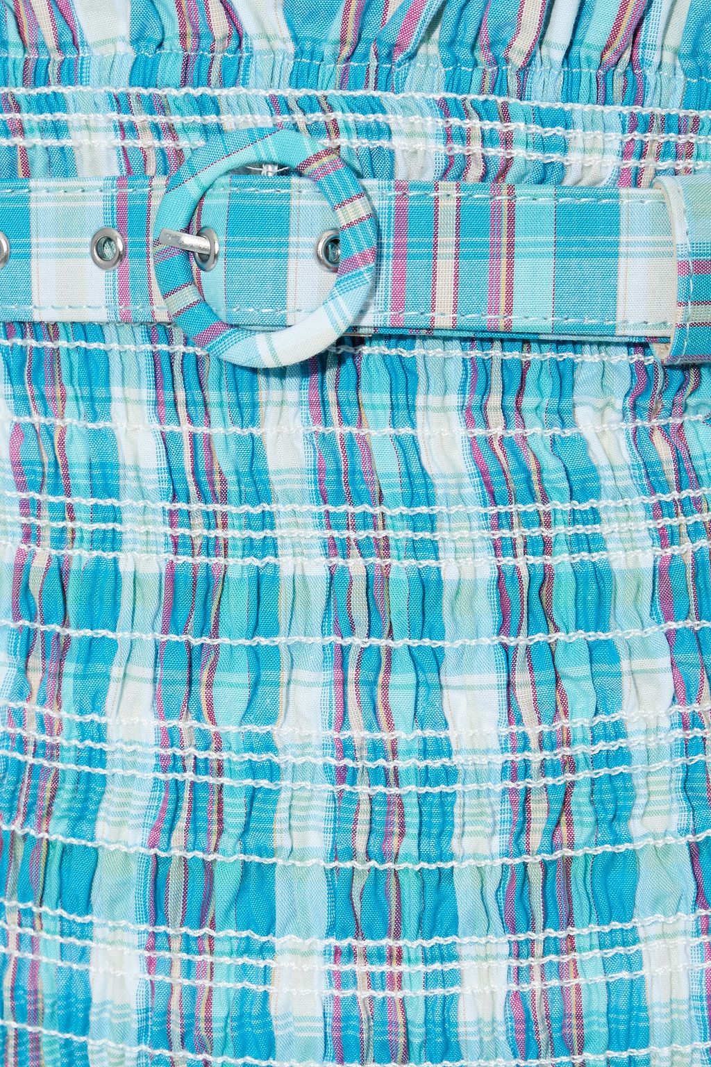 NICHOLAS Belted shirred checked crinkled-cotton midi skirt