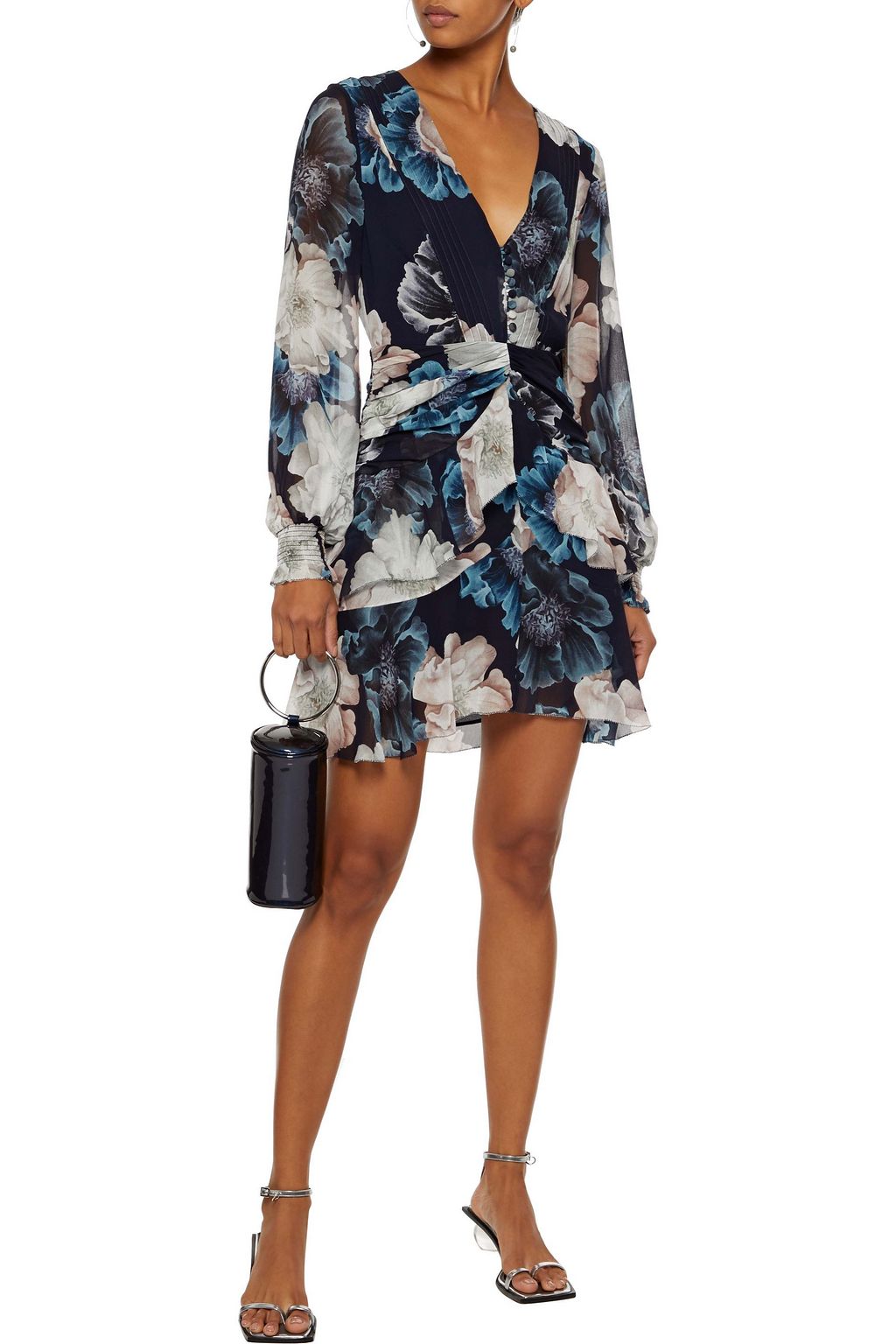 NICHOLAS Draped floral-print silk-chiffon mini dress