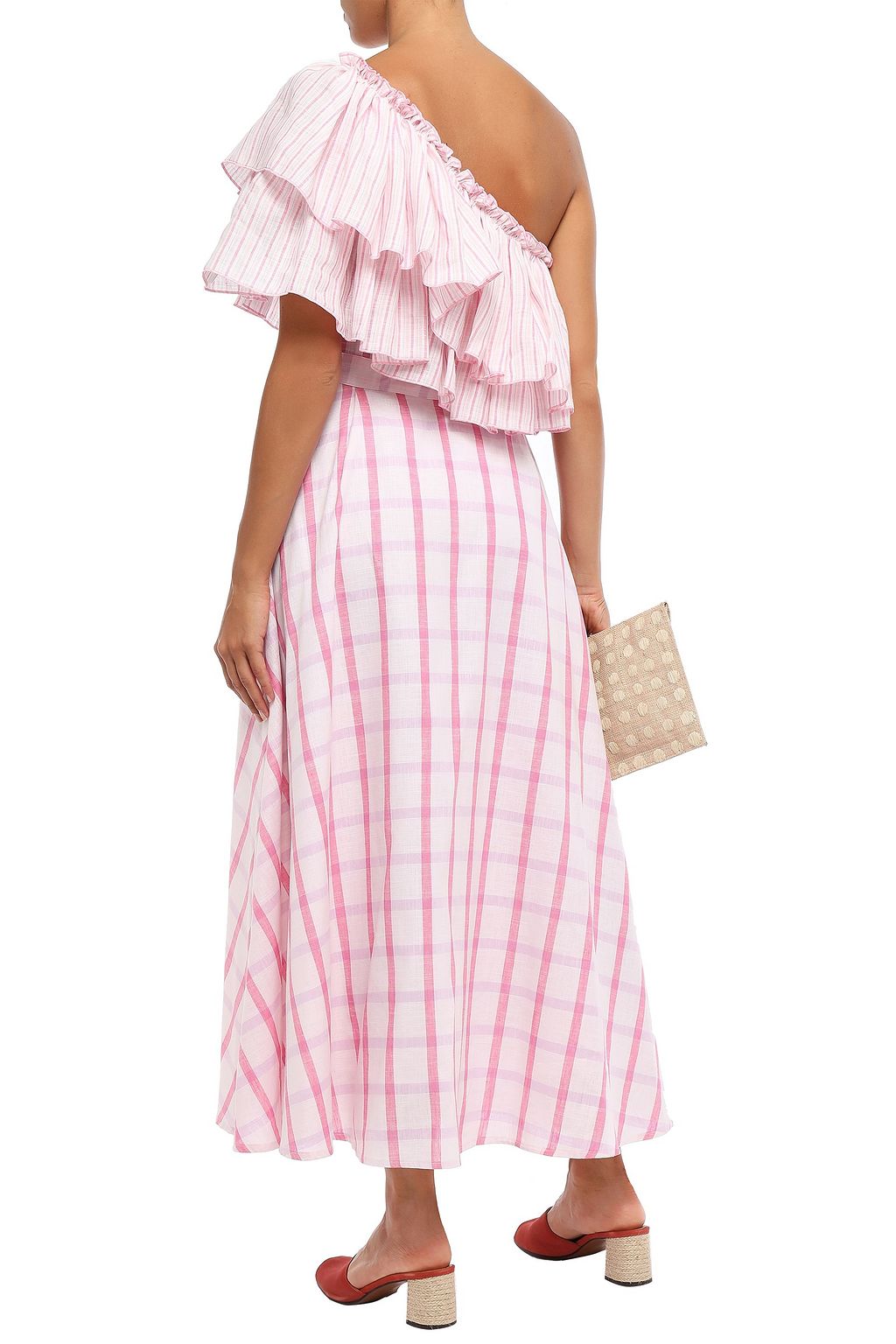 GÜL HÜRGEL One-shoulder ruffled striped cotton-gauze midi dress
