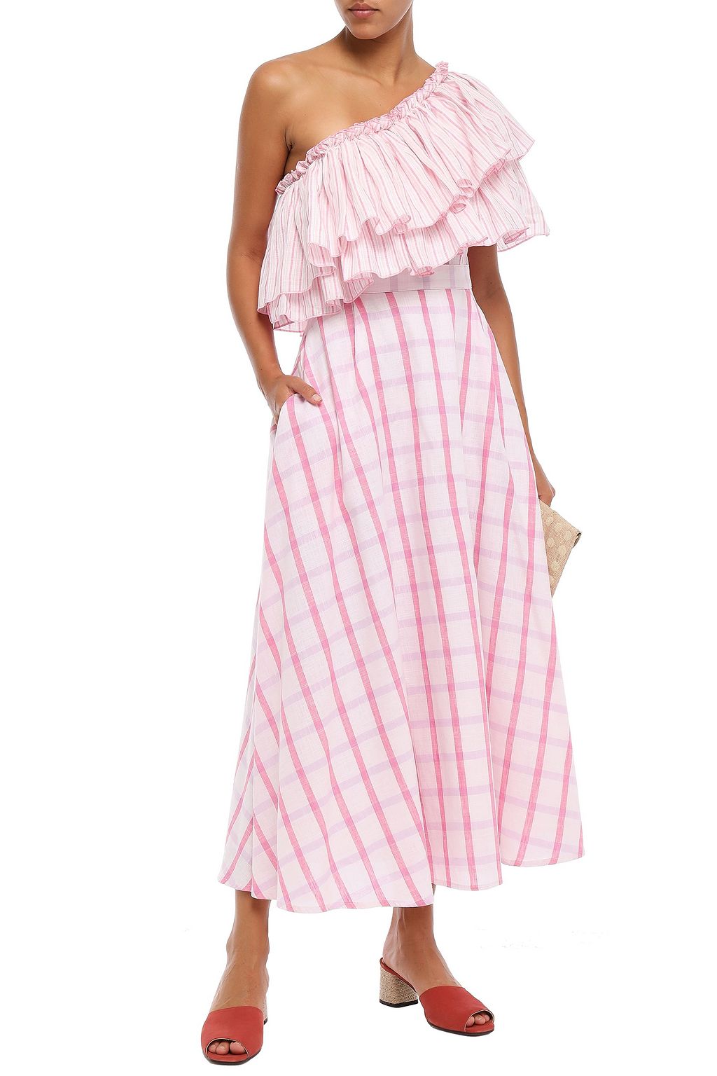 GÜL HÜRGEL One-shoulder ruffled striped cotton-gauze midi dress