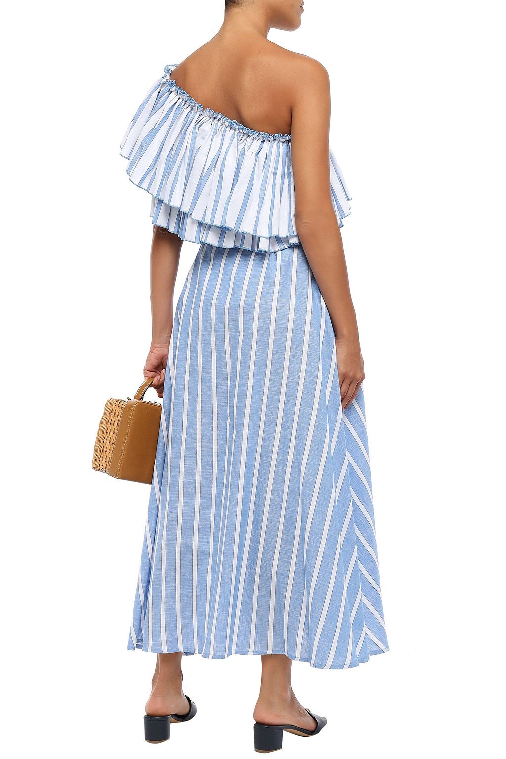GÜL HÜRGEL One-shoulder ruffled striped cotton-gauze midi dress