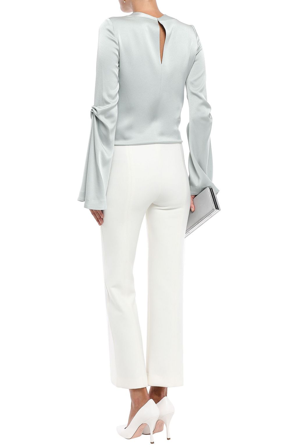 GALVAN  LONDON Orchid fluted gathered satin-crepe blouse