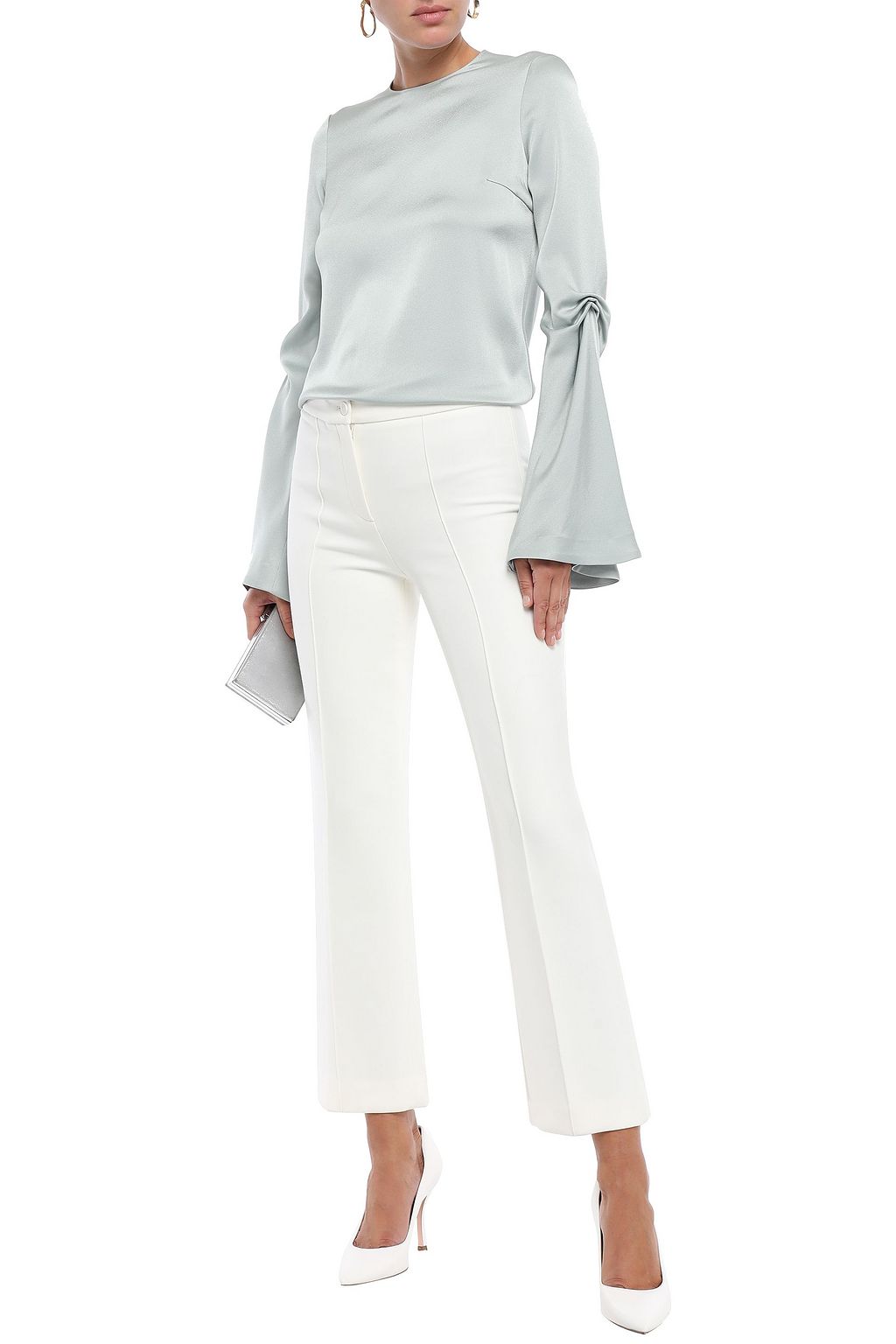 GALVAN  LONDON Orchid fluted gathered satin-crepe blouse