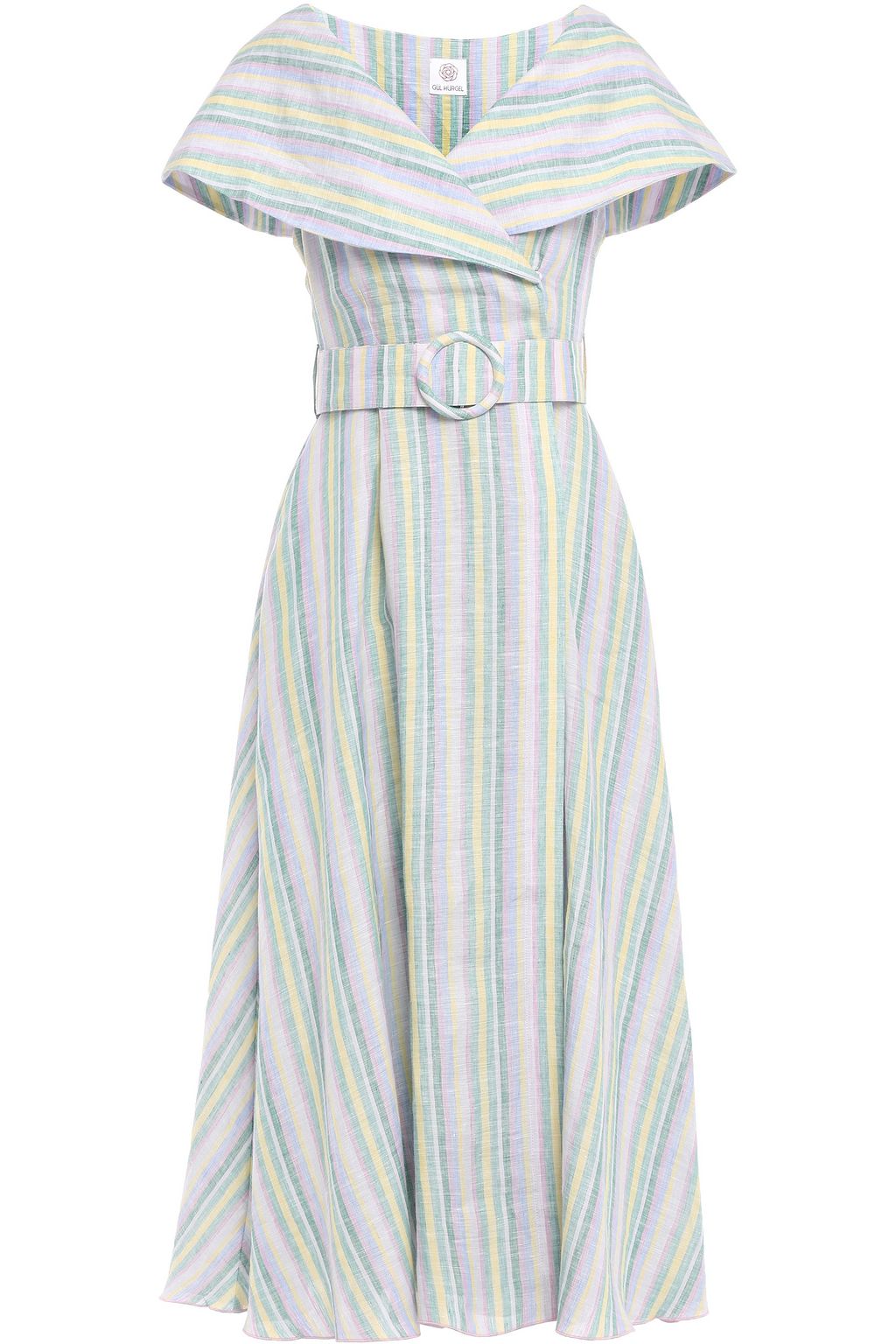 striped linen midi dress