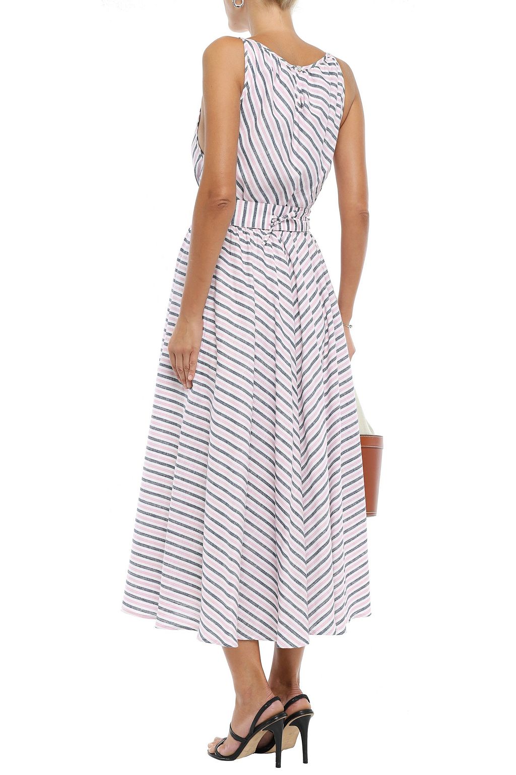 GÜL HÜRGEL Belted striped cotton and linen-blend midi dress