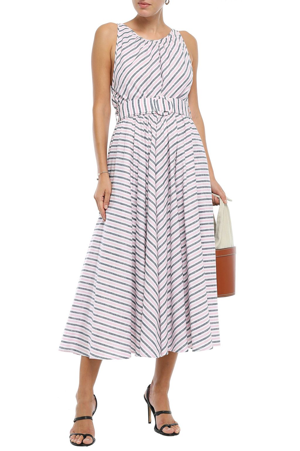 GÜL HÜRGEL Belted striped cotton and linen-blend midi dress