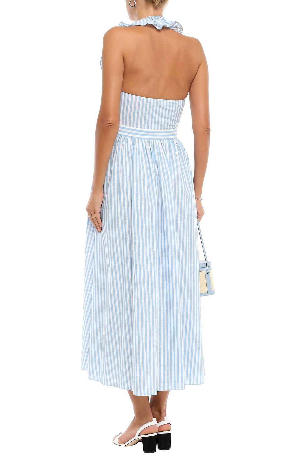 GÜL HÜRGEL Ruffled striped cotton and linen-blend gauze halterneck midi dress