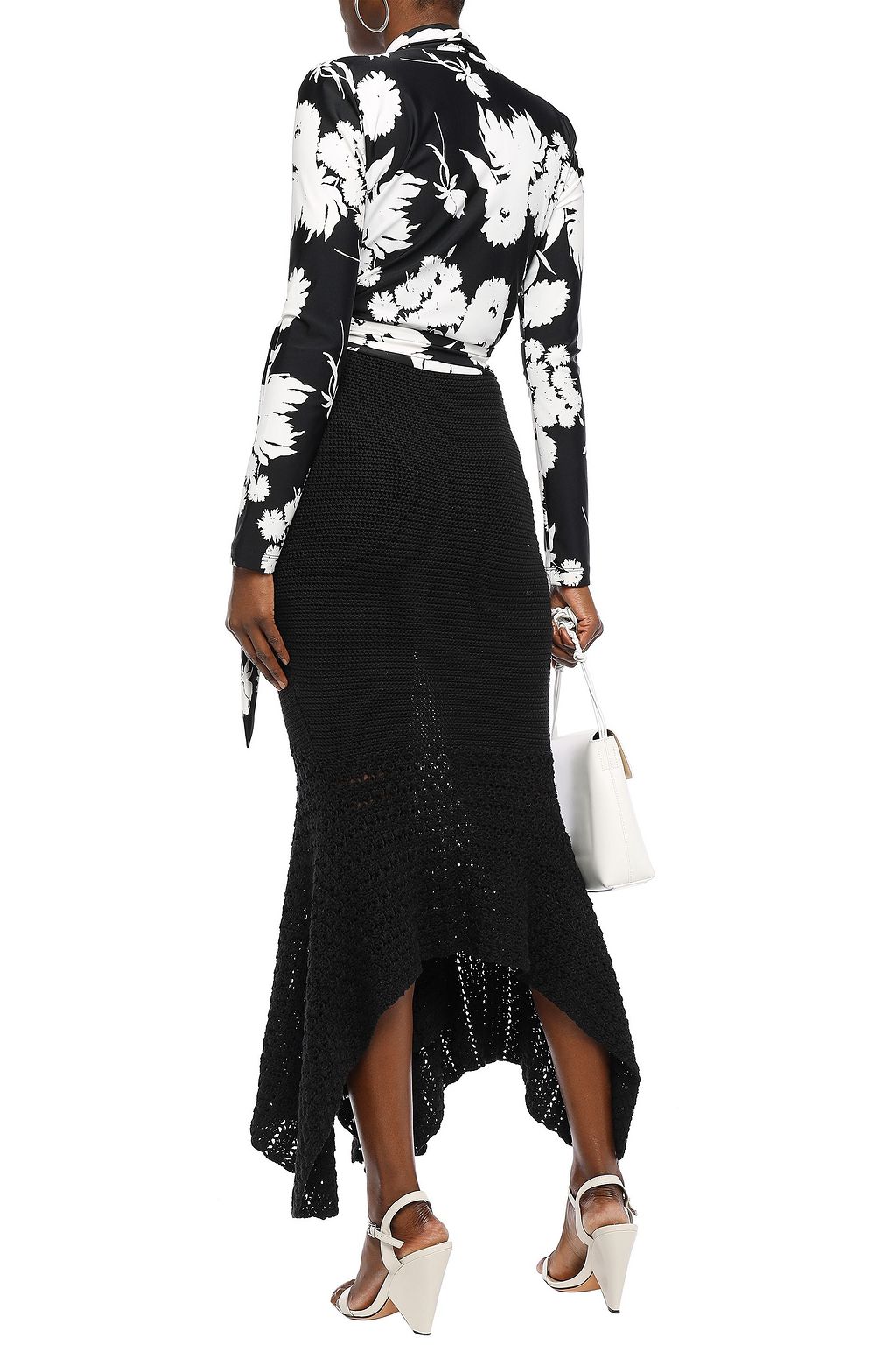 KITX Split-front crochet and knit cotton midi skirt