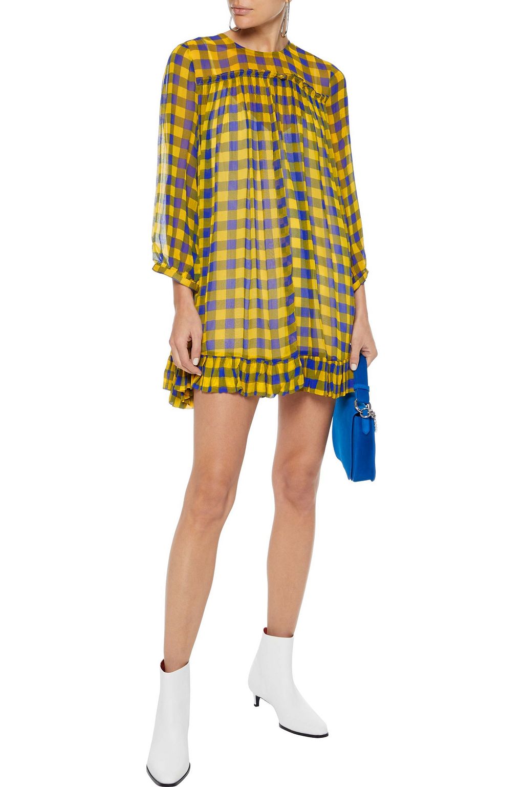 BAUM UND PFERDGARTEN Ruffle-trimmed checked georgette mini dress