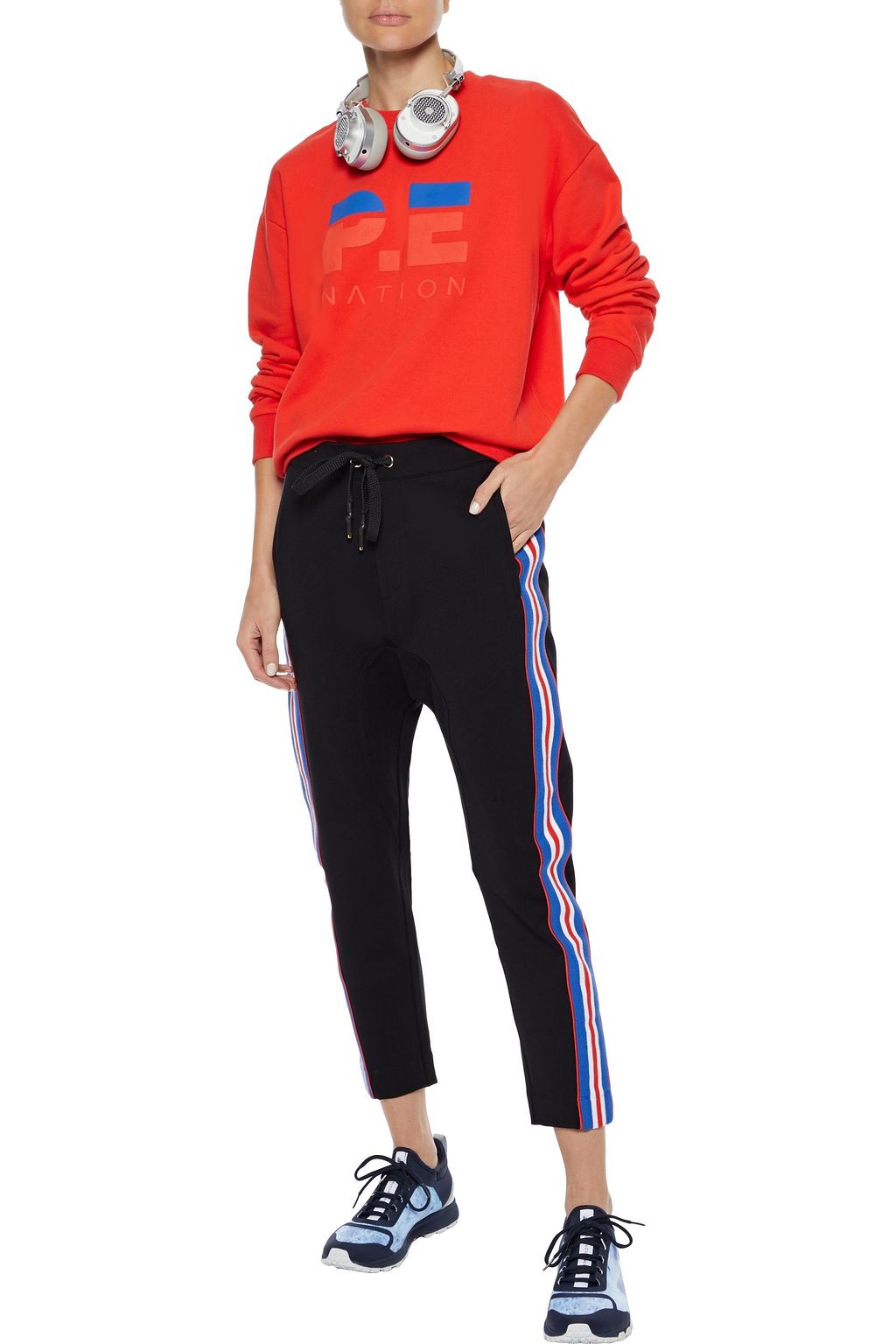 P.E NATION Court Run cropped striped stretch-knit track pants