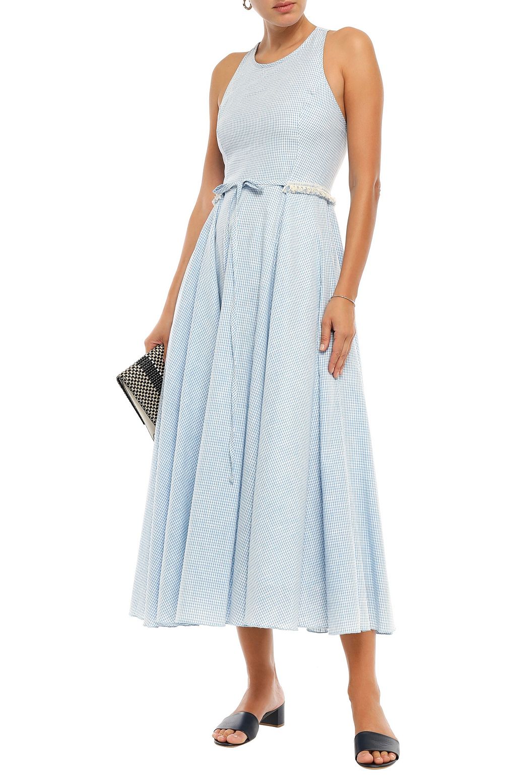 GÜL HÜRGEL Fringe-trimmed gingham cotton and linen-blend midi dress