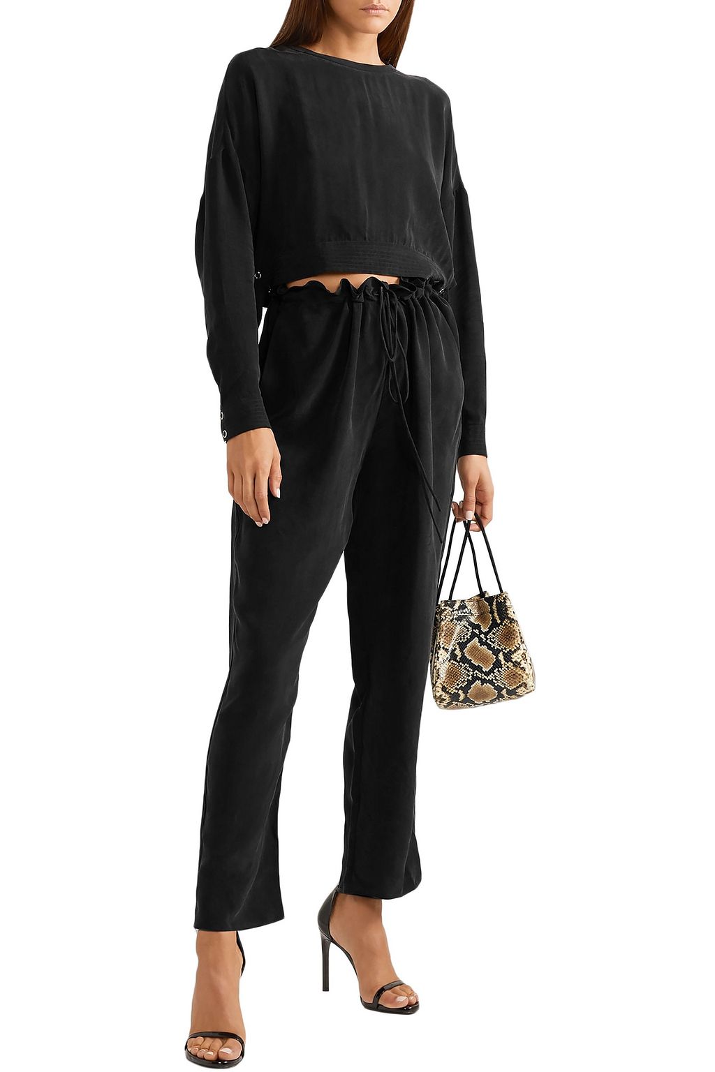 LAPOINTE Cropped tie-detailed cupro sweatshirt