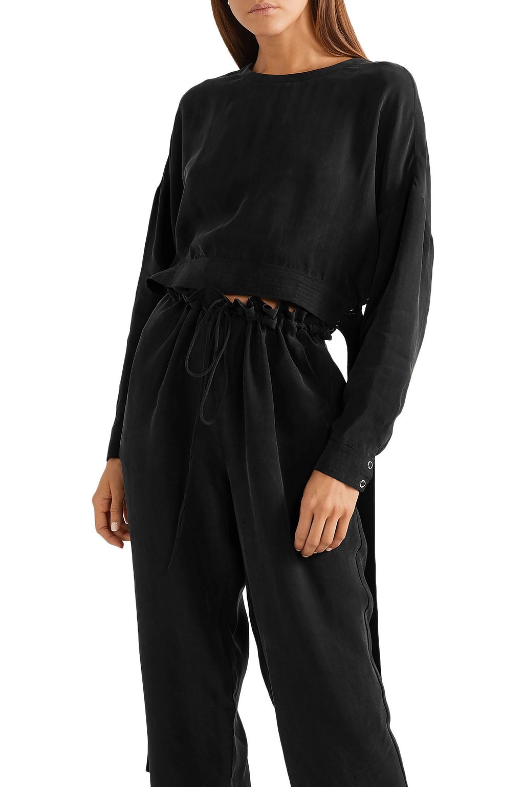 LAPOINTE Cropped tie-detailed cupro sweatshirt