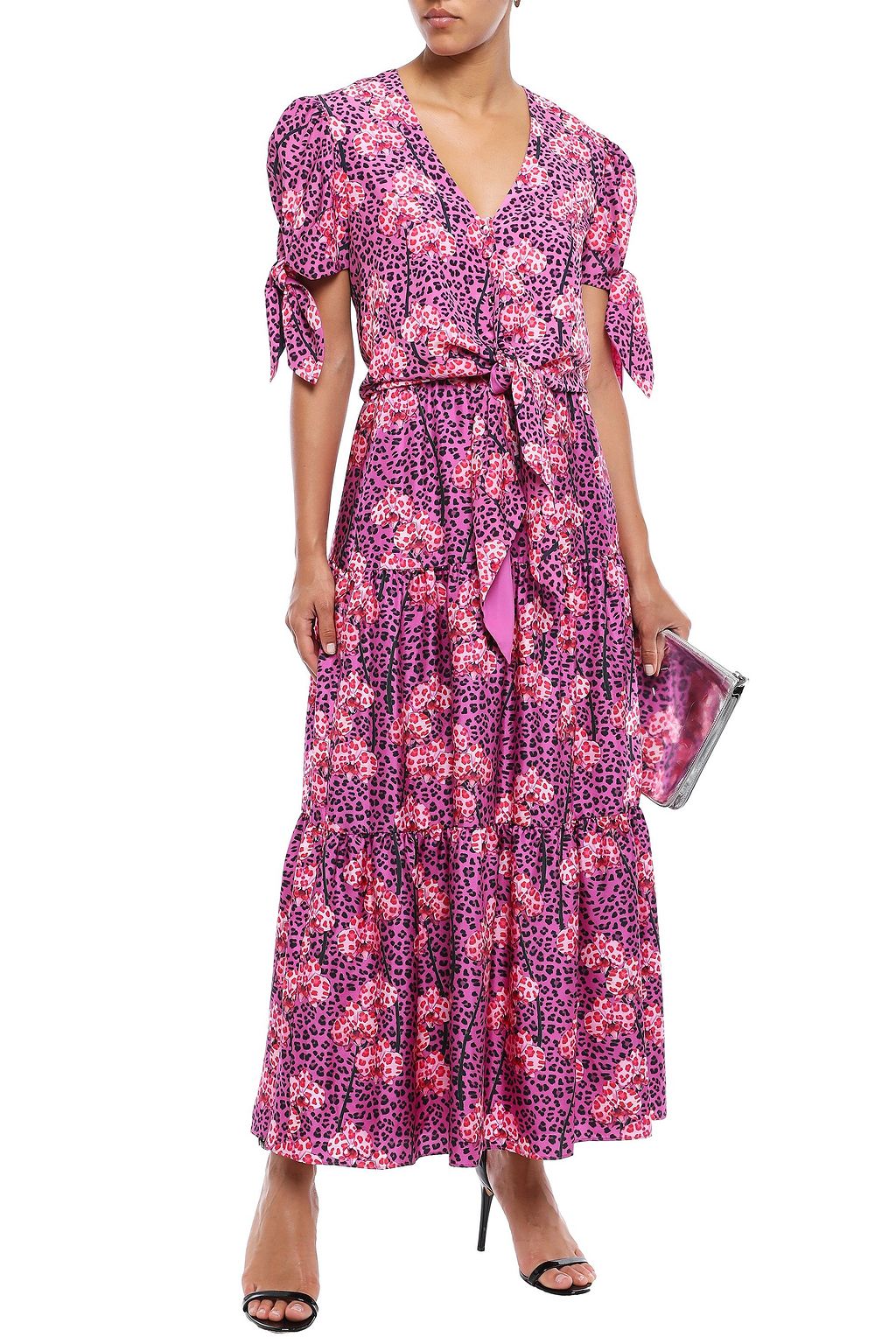 BORGO DE NOR Pia tiered printed silk-twill maxi skirt