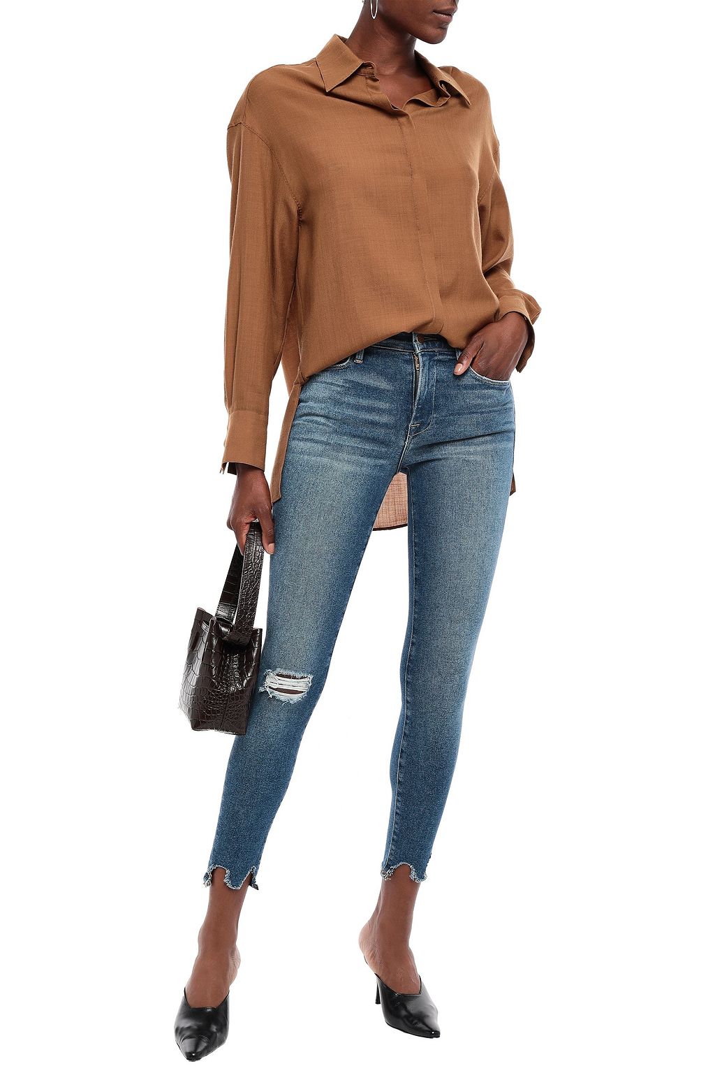 FRAME Beckinsale distressed mid-rise skinny jeans