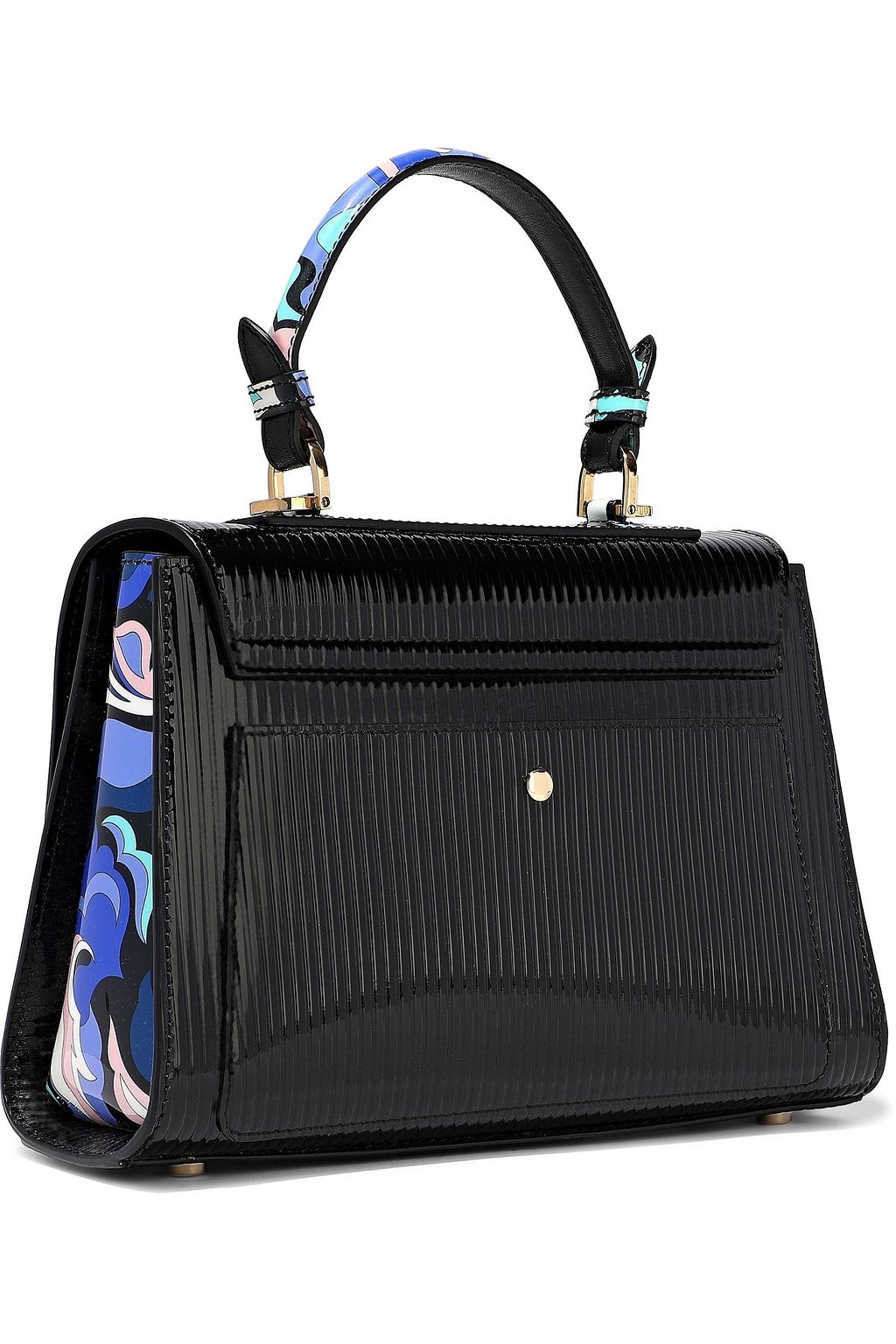 PUCCI Printed leather-trimmed matelassé patent-leather shoulder bag