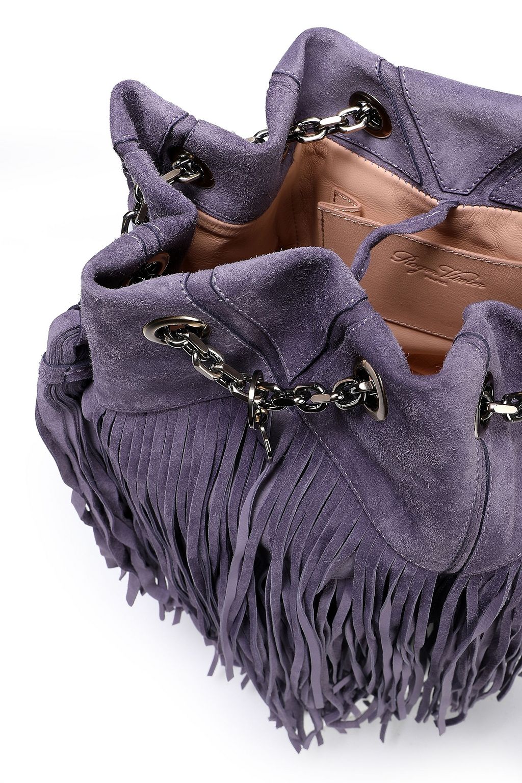 ROGER VIVIER Fringed leather bucket bag