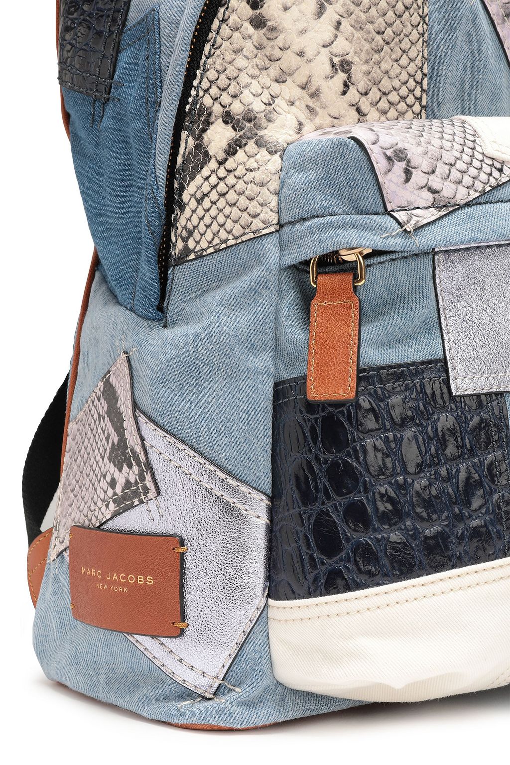 MARC JACOBS Appliqued leather-trimmed denim backpack