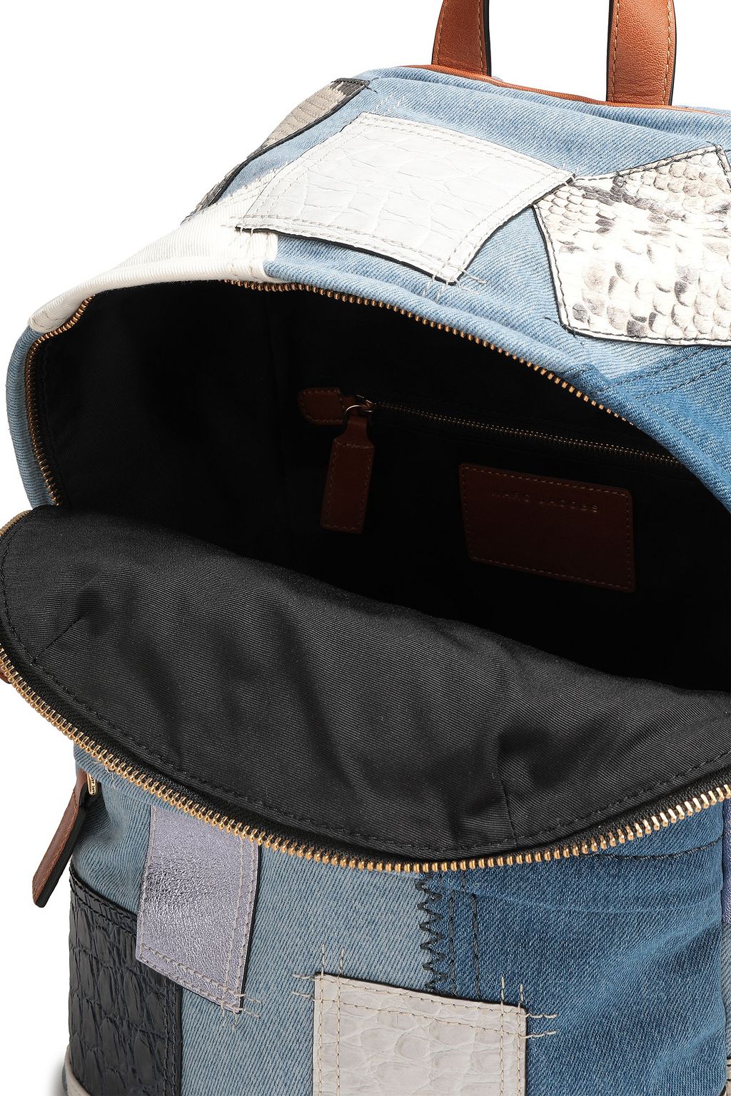 MARC JACOBS Appliqued leather-trimmed denim backpack