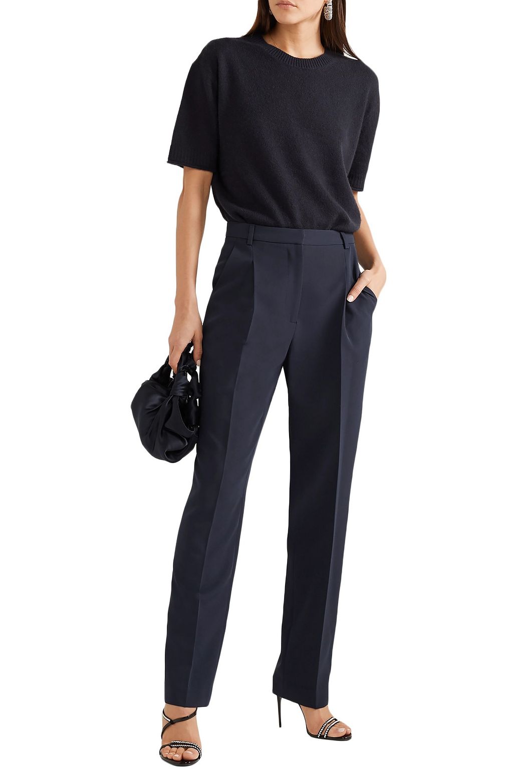 LAPOINTE Pleated stretch-crepe straight-leg pants
