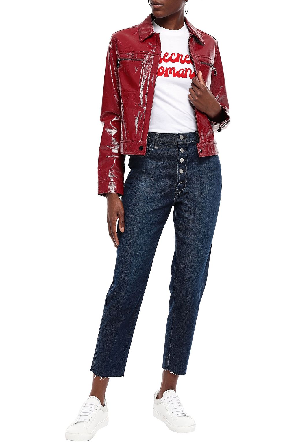 J BRAND Heather cropped frayed high-rise tapered jeans