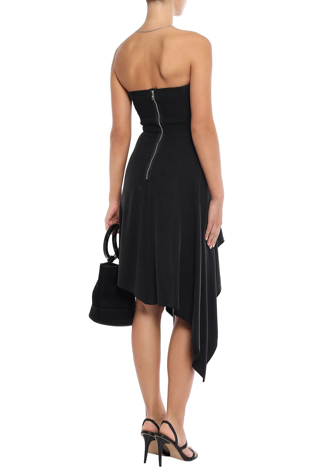 KITX Strapless asymmetric knotted washed-silk midi dress