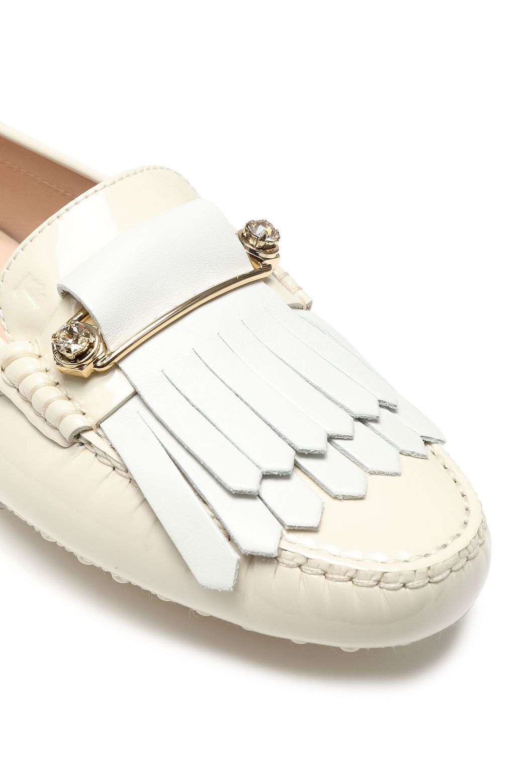 TOD'S Embellished smooth and patent-leather loafers