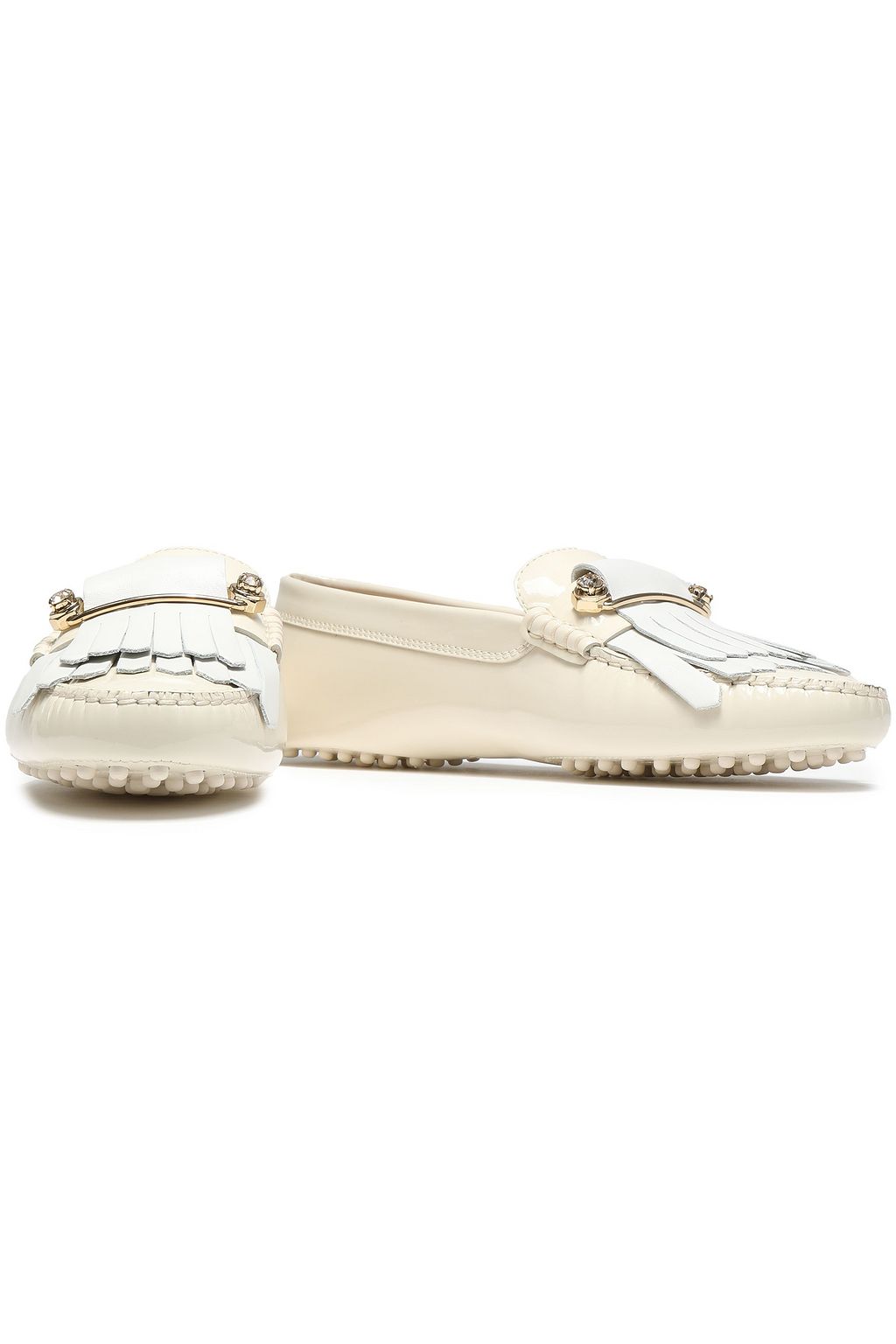 TOD'S Embellished smooth and patent-leather loafers