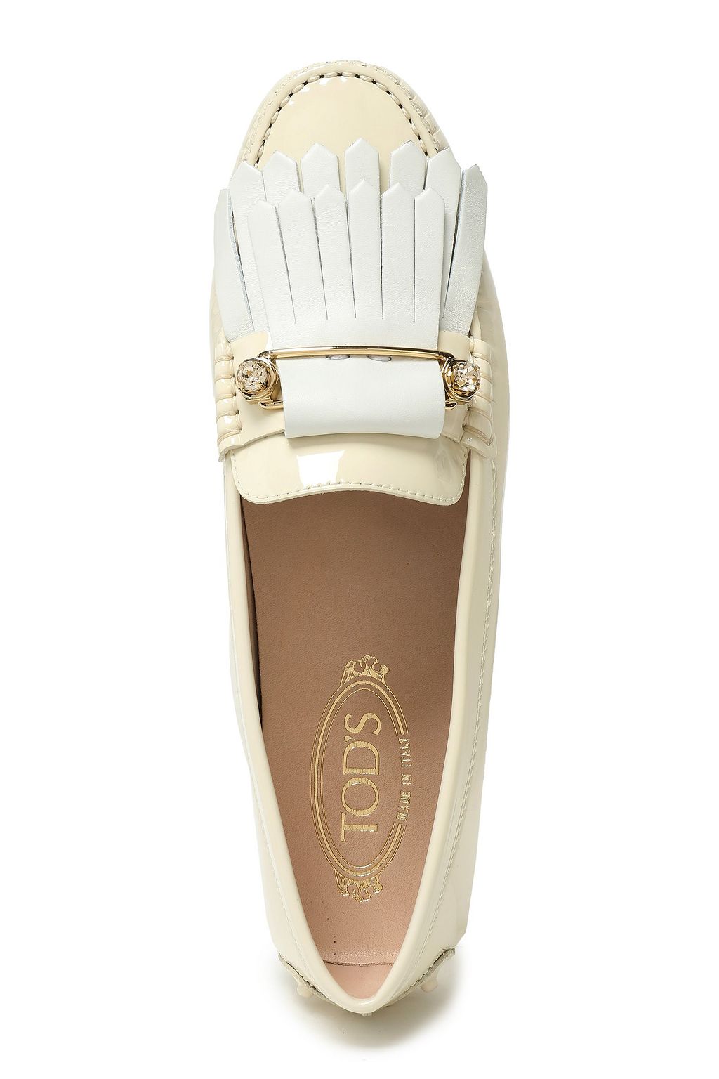 TOD'S Embellished smooth and patent-leather loafers