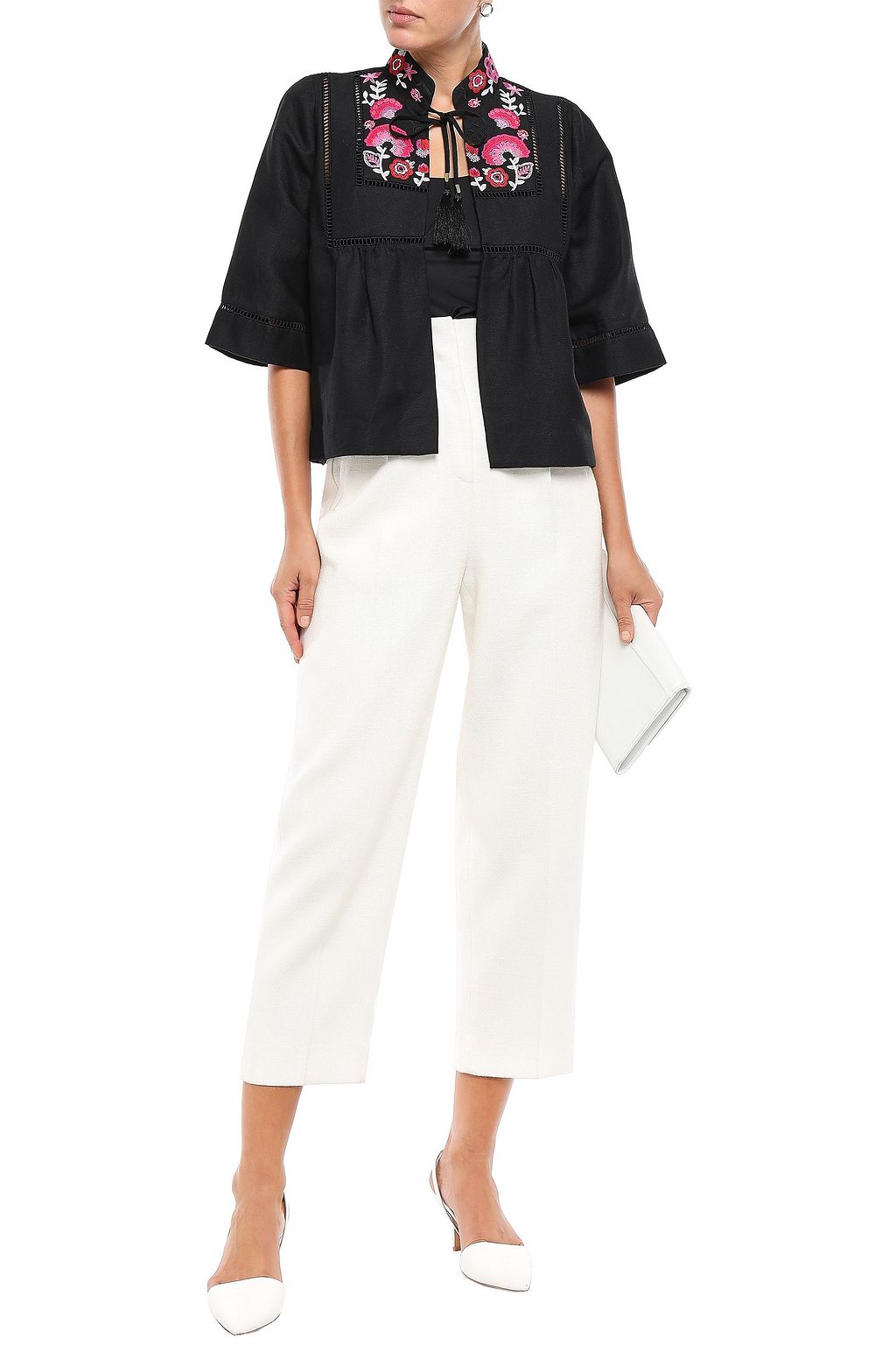 KATE SPADE NEW YORK Tassel-trimmed embroidered linen-blend jacket