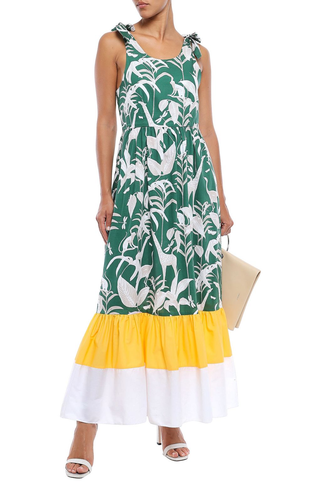 BORGO DE NOR Gathered printed cotton-poplin maxi dress