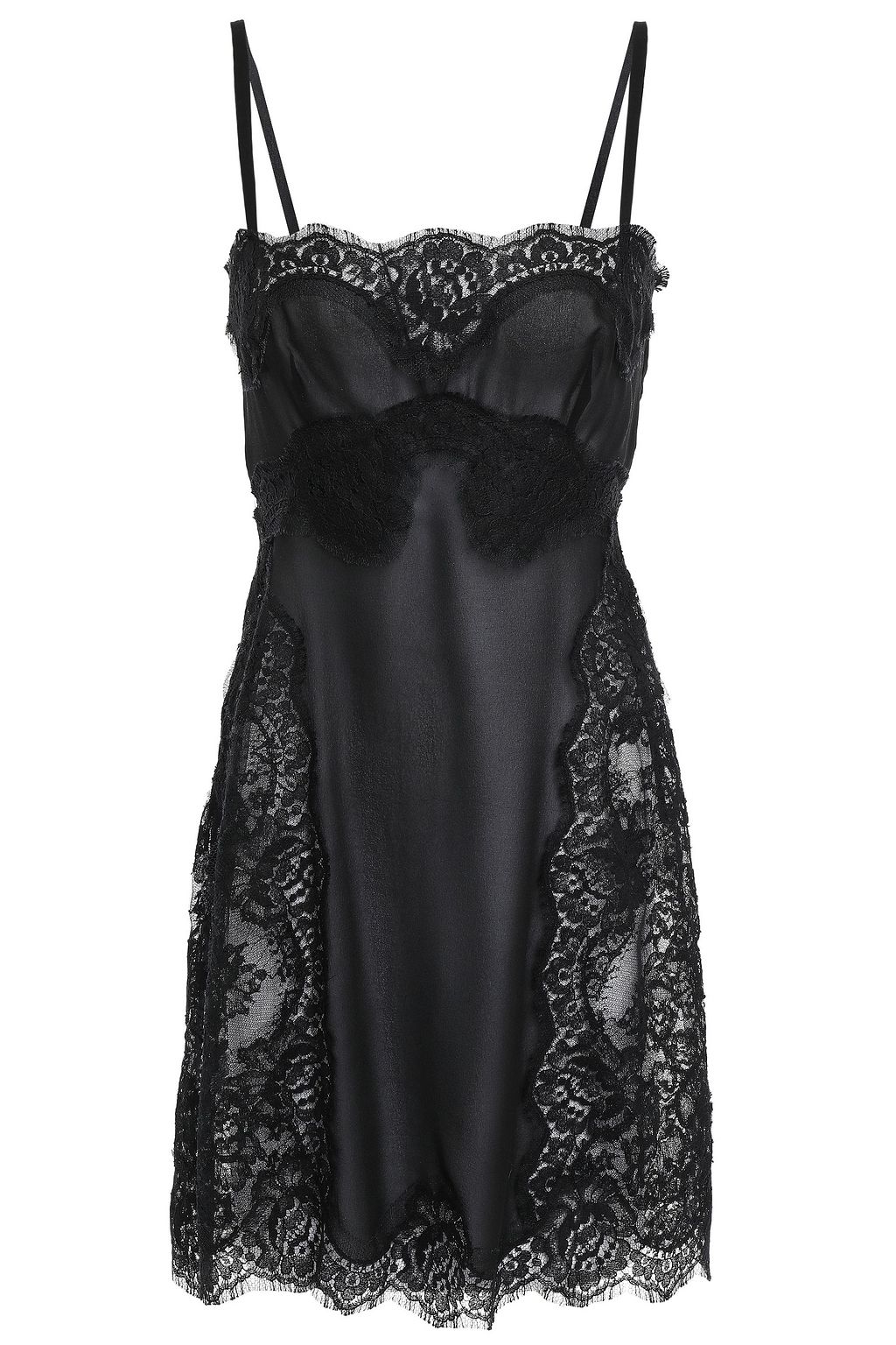 Lace paneled silk blend crepe de chine chemise