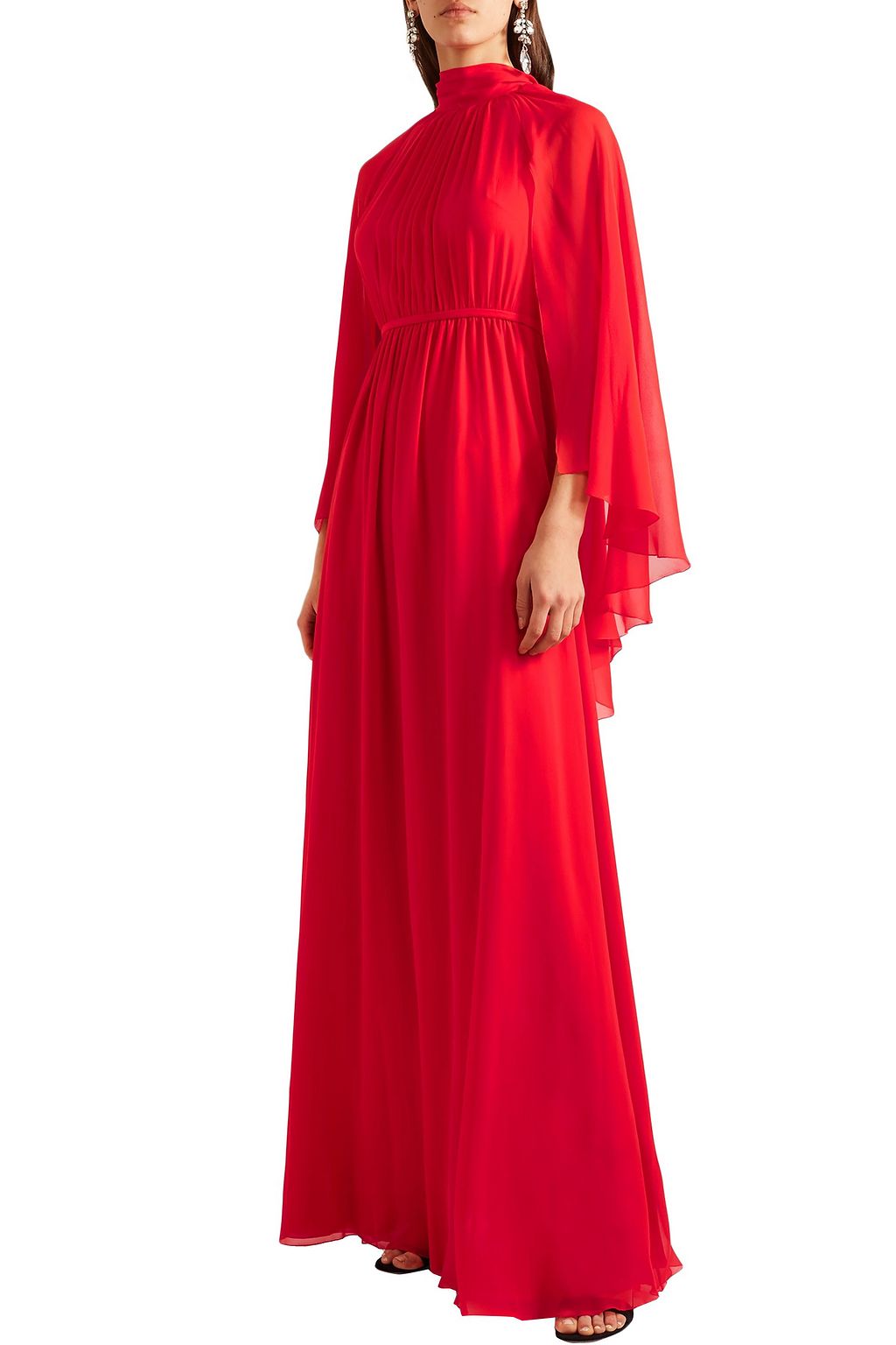 red chiffon gown