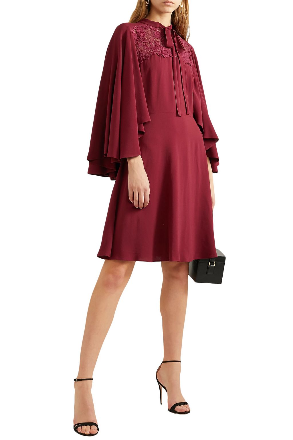 GIAMBATTISTA VALLI Pussy-bow guipure lace-paneled crepe dress
