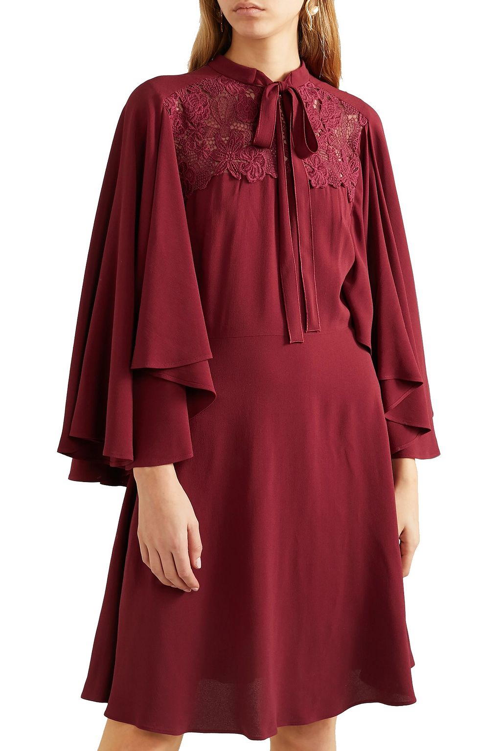 GIAMBATTISTA VALLI Pussy-bow guipure lace-paneled crepe dress