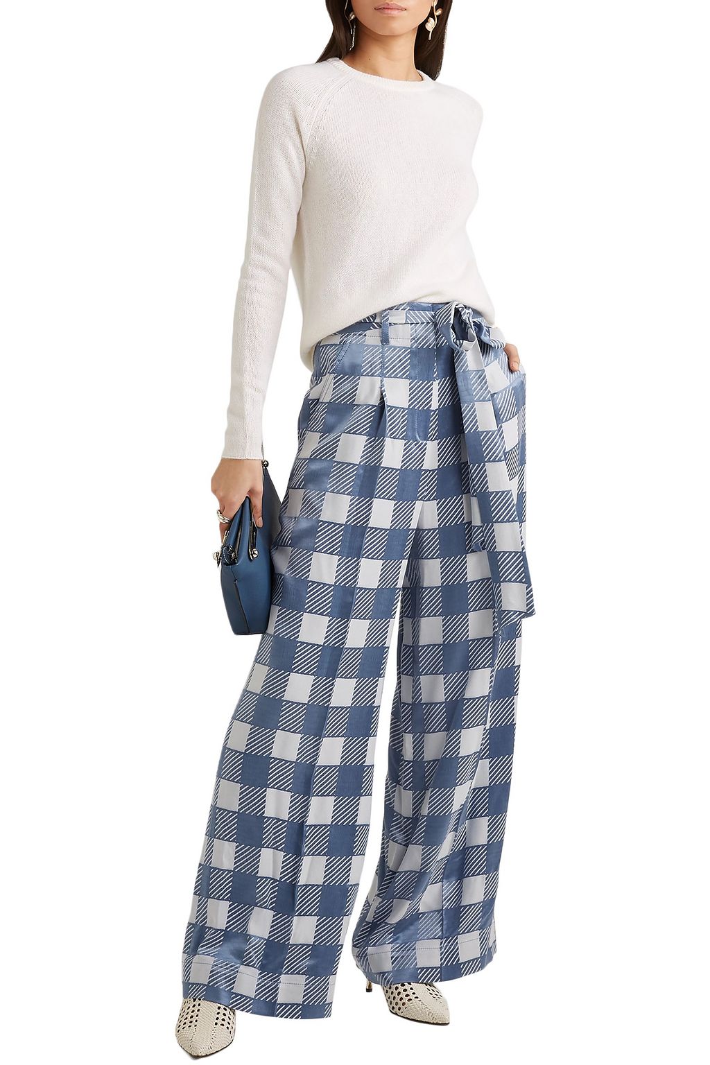 TEMPERLEY LONDON Lena checked satin-jacquard wide-leg pants