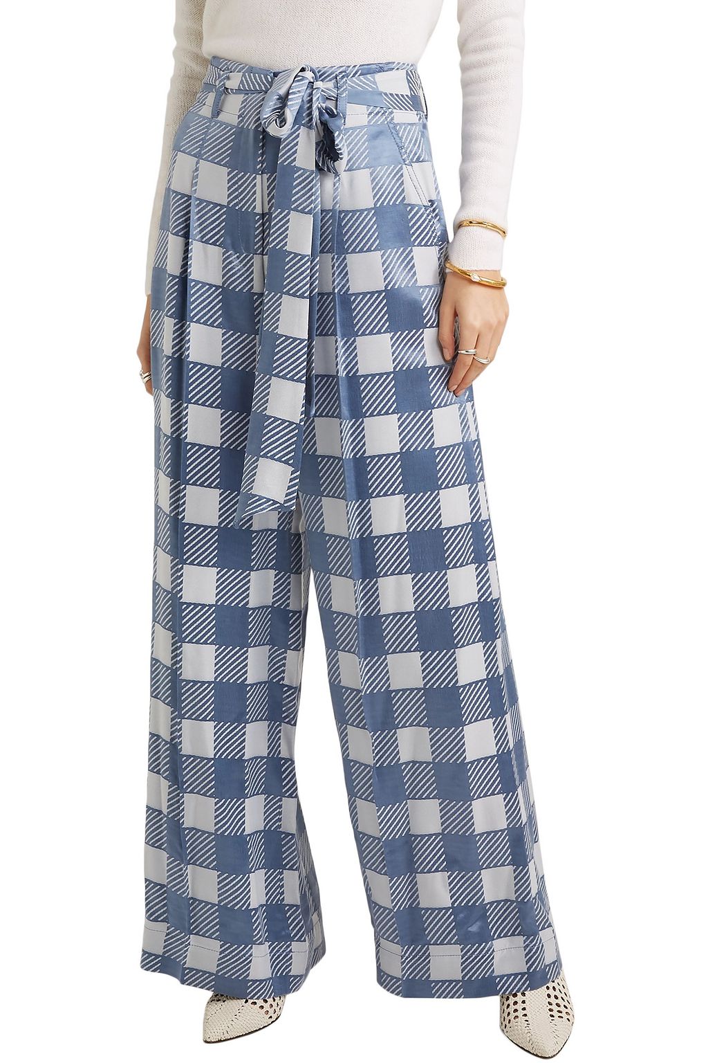 TEMPERLEY LONDON Lena checked satin-jacquard wide-leg pants