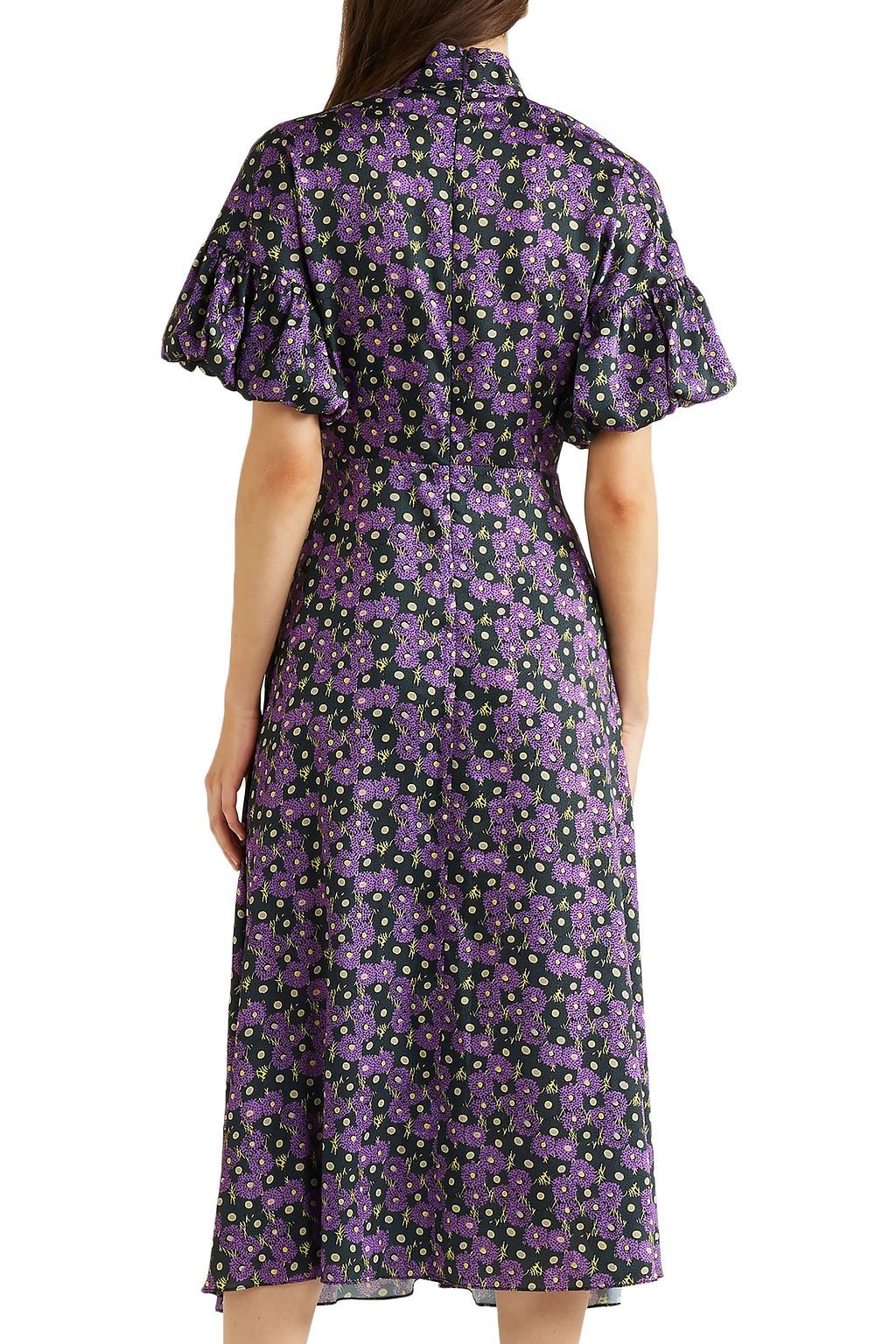 LELA ROSE Pussy-bow printed crepe de chine midi dress