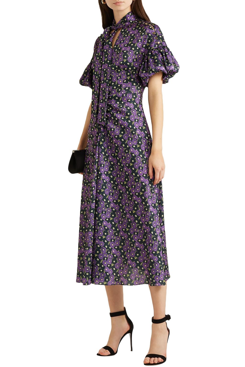 LELA ROSE Pussy-bow printed crepe de chine midi dress
